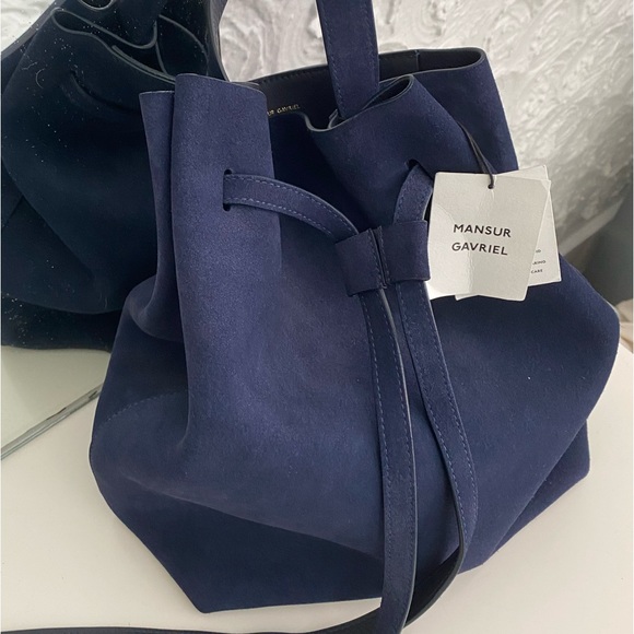 NWT - MANSUR GAVRIEL - Drawstring Suede Hobo Bag - Navy Blue - Picture 9 of 12
